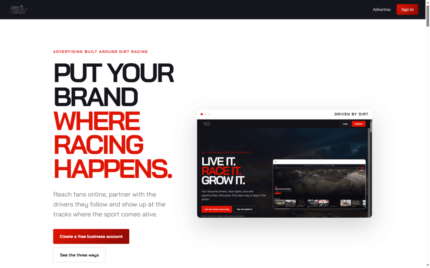 Driven By Dirt advertising — Put Your Brand Where Racing Happens