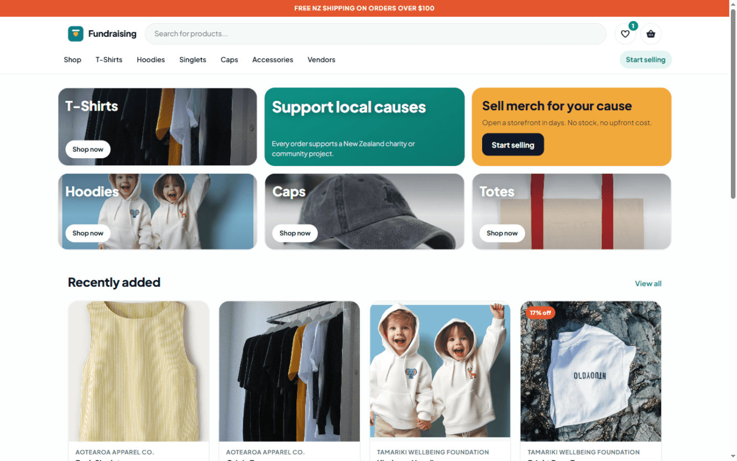 The Fundraising Marketplace home — support local causes, sell merch for your cause