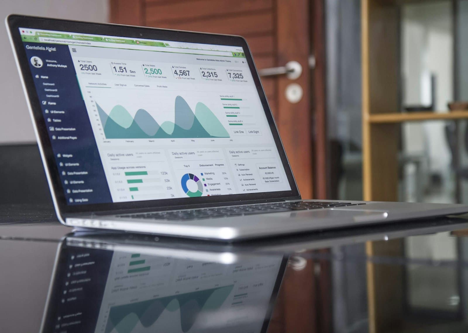 Campaign analytics open on a screen beside a notebook