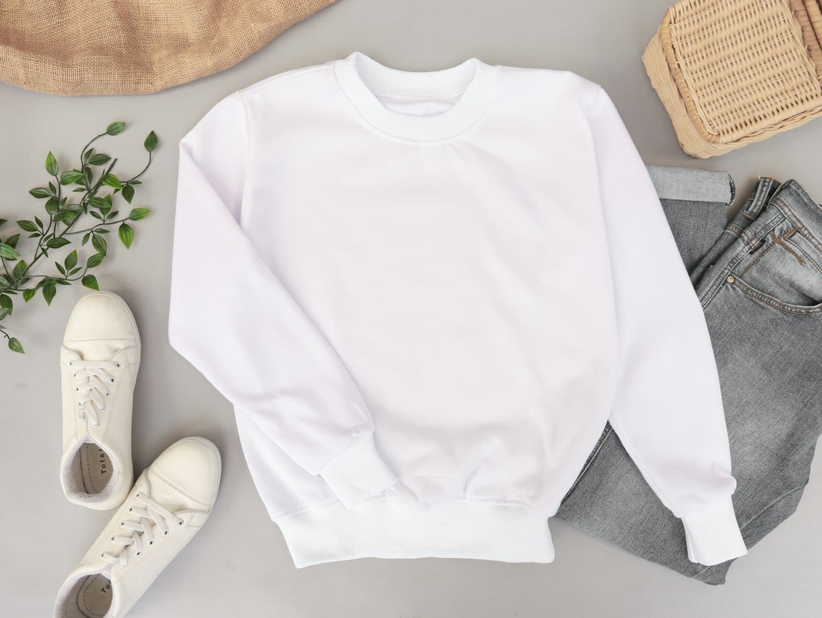 Folded crewneck blanks in neutral tones